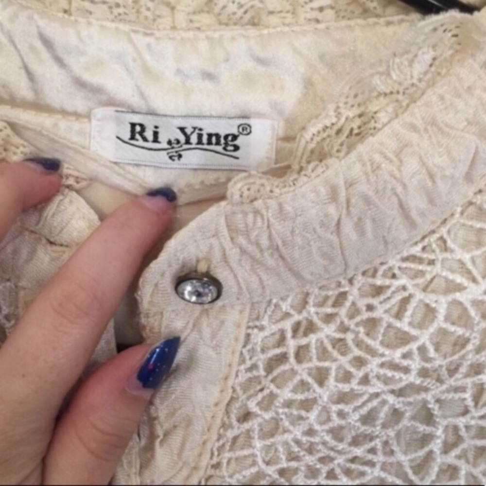 Vintage high neck Victorian lace detail long sleeve blouse cottagecore coquette - Picture 5 of 8
